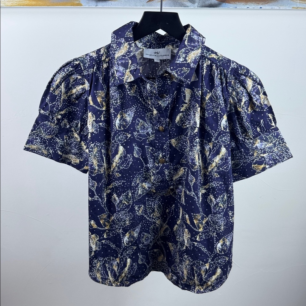 Never A Wallflower Abstract Floral Cotton Button-Down Blouse – XS